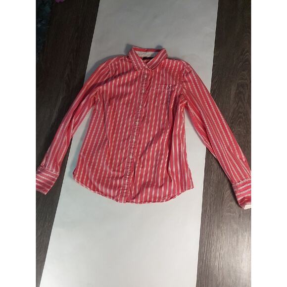 Tommy Hilfiger Women's Red Striped Button Down Shirt M Classic Preppy Cherrygirl - Picture 5 of 12